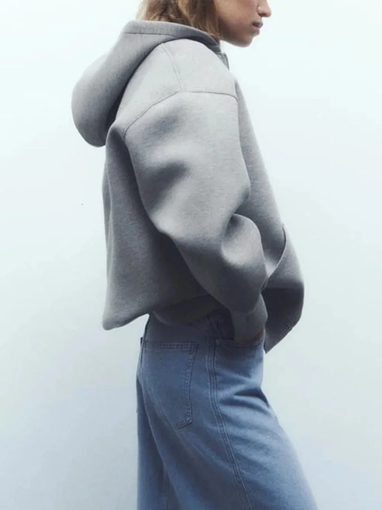 ZABA Womens Versatile Hooded Zip Long Sleeve Loose Jacket Fashion Oversized Casual Top Sweatshirt Street Basic Sports Wear 250815