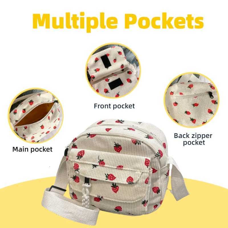 Cute Grass Shoulder Bag Strawberry Pattern Multi Pocket Phone Bag Casual Crossbody Bag Womens Makeup Bag Student Bag. Y250819