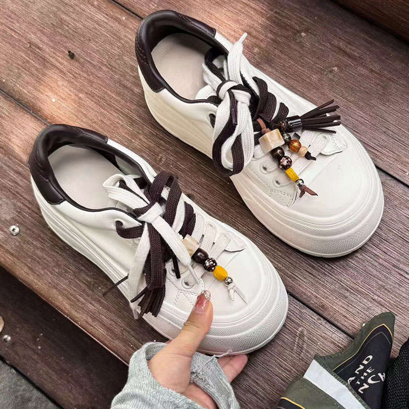 2025 Summer Autumn Platform Height Increase 7cm Thick Sole Bread White Women Shell Toe Sports Casual Single Shoes Korean Version