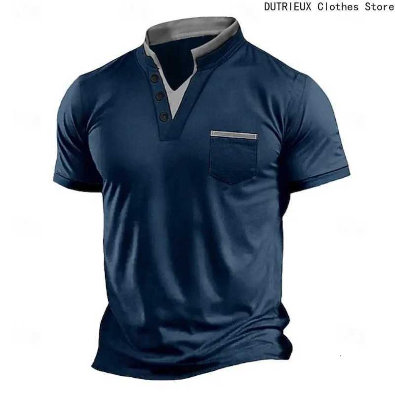 Mens Oversized T-shirt Stand-up Collar Henry Short-sleeved Loose and Breathable Casual Top Multi-color Trendy Versatile T Shirt Y250819