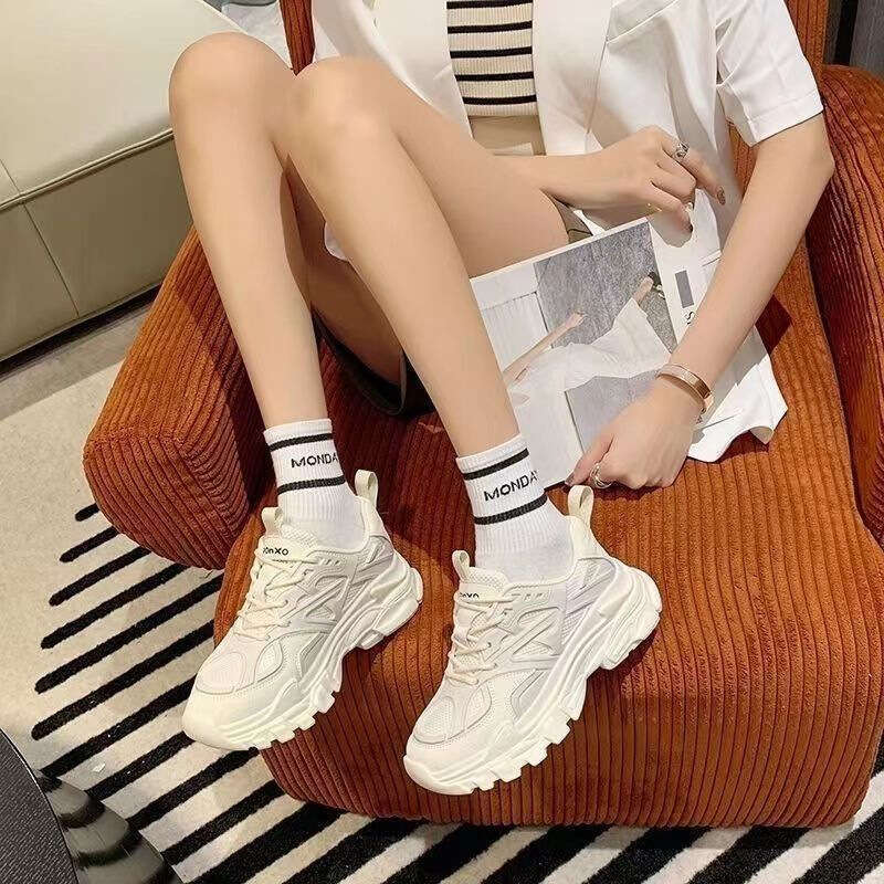 Women's Versatile 2023 Autumn New Mesh Breathable Non-Slip Dad Sneakers Thick Sole Casual Sports Shoes for Women