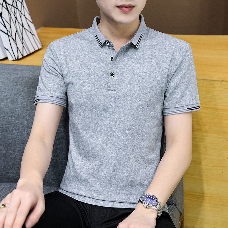 High-end men's cotton T-shirt wholesale fashion all-match solid color blouse youth short-sleeved lapel