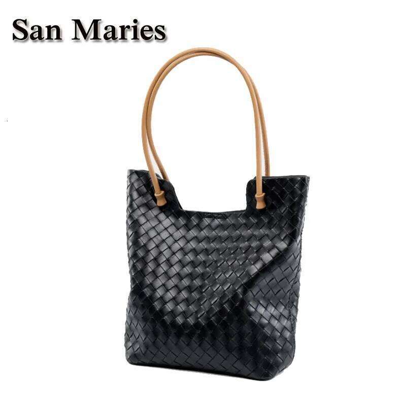 San Maries High Quality Knitting Purses Brand Fashion Shoulder Bag Bucket Tote For Women Lady Leather Crossbody Bags