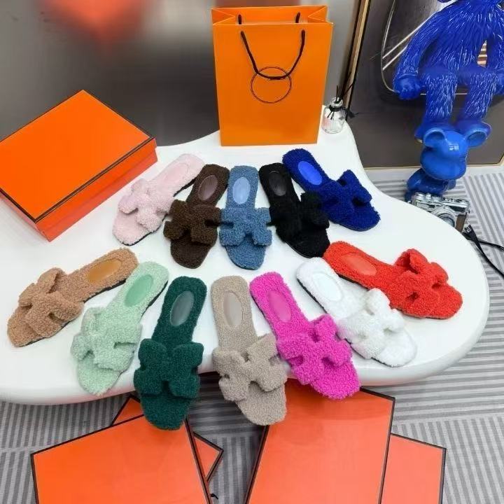 With Box Slides Paris Designer men women Slippers Ladies Wool Winter Fur Fluffy Furry Warm Letters Sandals Comfortable Fuzzy Girl Flip Flop Slipper 35-45