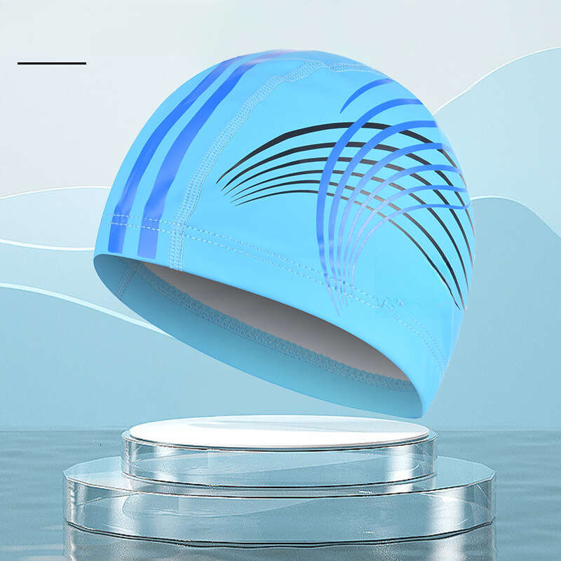 Adult Swim Fashion Print Ear Protection Non-Tightening Long Hair PU Unisex Training Swimming Cap