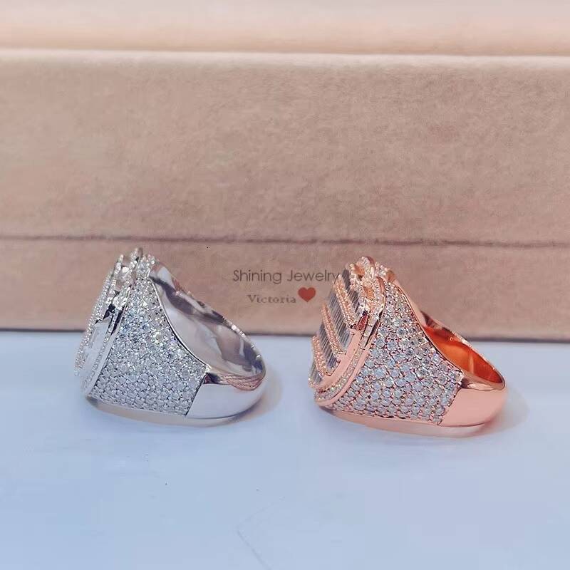 Fully Iced Out with baguette Moissanite Heart Pentagon Shaped Silver Hip Hop Rings