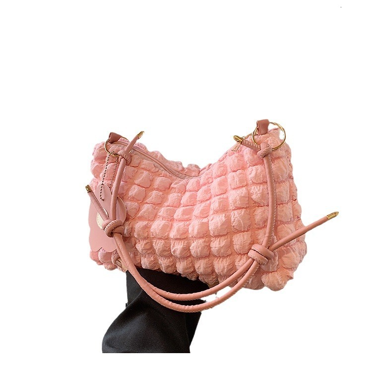 2025 Autumn Bubble Flower Women's Handheld Cylindrical Bag Korean Japanese Style Girl Texture Shoulder Handheld Lunch Bag Shopping Bag Women'