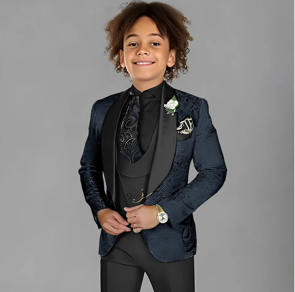 Jacquard Boys Suit 3 Piece Set Wedding Tuxedo for Kids Party Jacket Pants Vest 2-16 Years Old Formal Suit Customization 250820