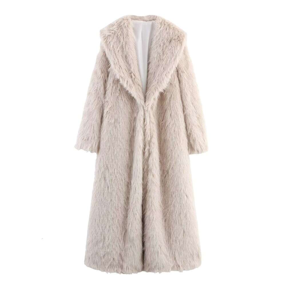 New women's clothing European and American style French suit collar, fashionable temperament, faux leather grass long coat