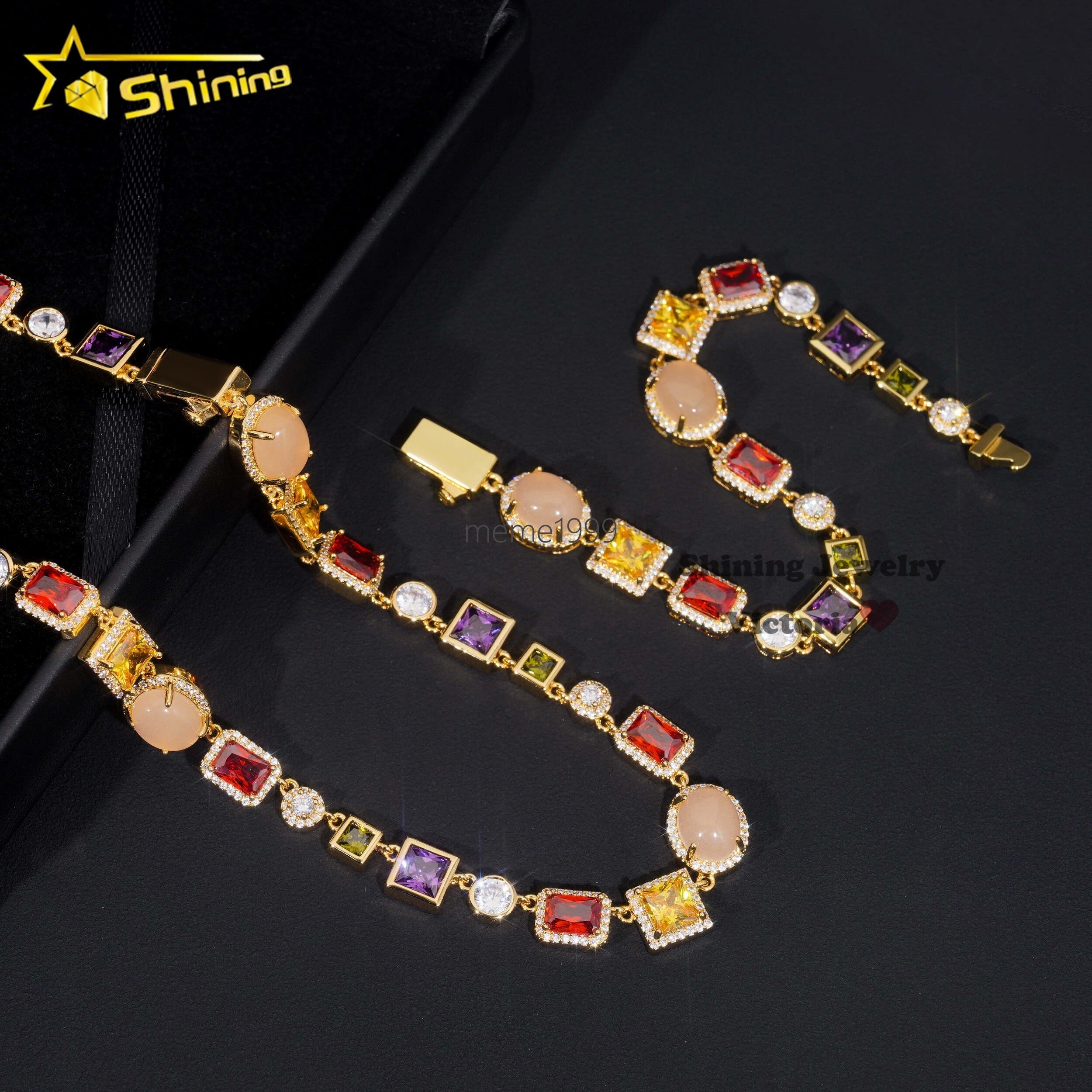 New Arrival Fashion Jewelry Men Stree Fashion Icd Out moissanite Multi Color Gemstone Hip Hop Mutif Necklace