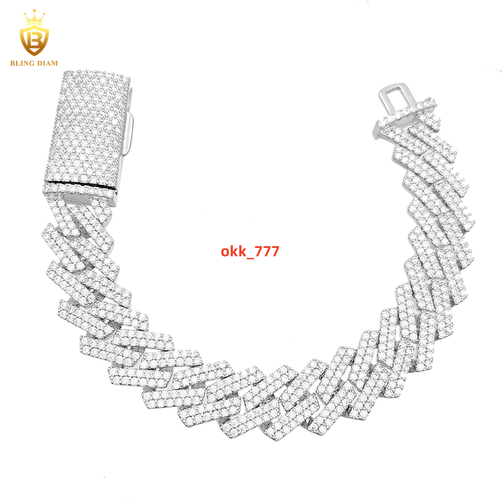 14mm Hot Selling Hip Hop Cuban Link Chain 925 Sterling Silver VVS Moissanite Pass Diamond Tester Bracelet Necklace