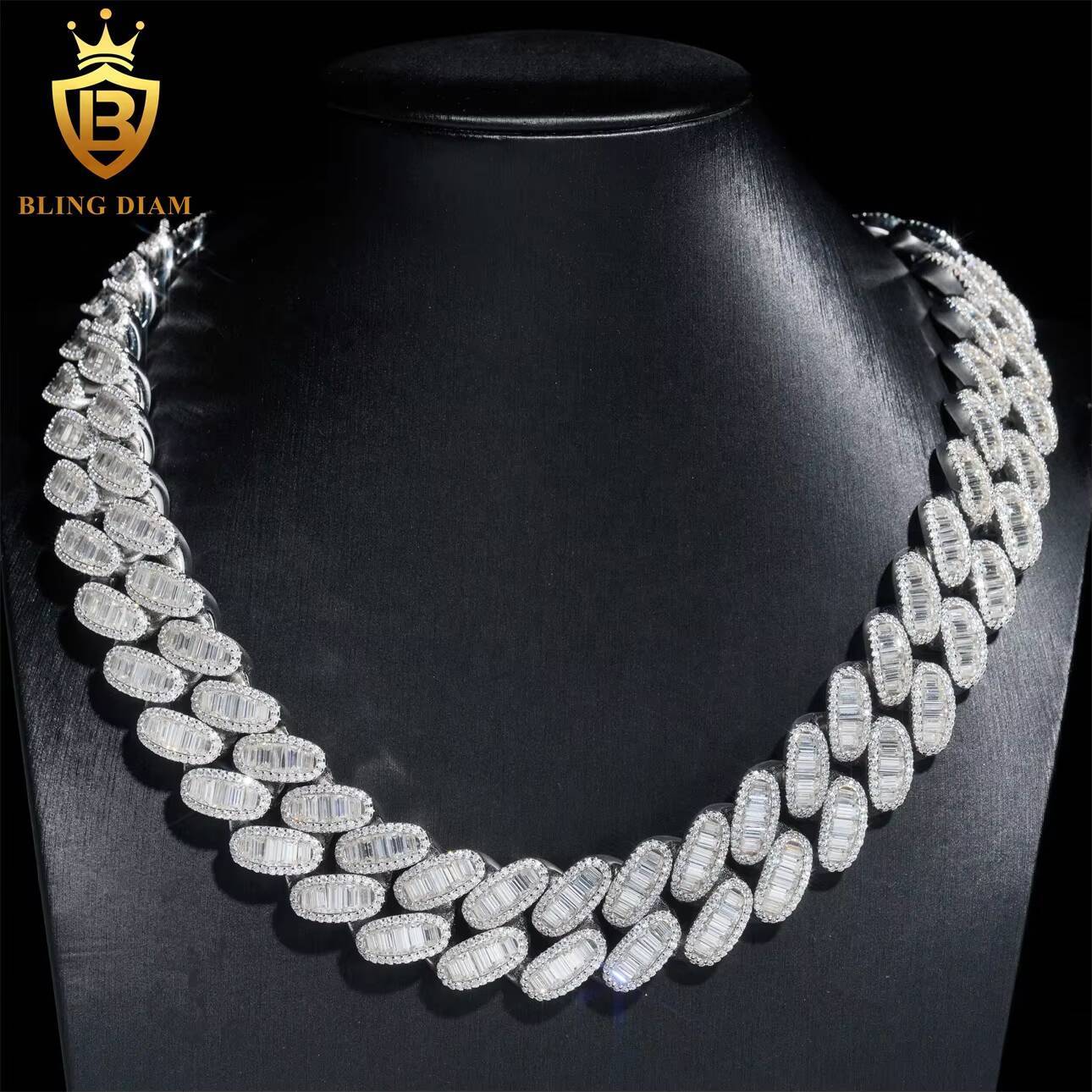 Iced Out VVS Moissanite Diamond Sterling Silver 925 Hip Hop Fine Jewelry VVS Moissanite Diamond Miami Cuban Link Chain Necklace