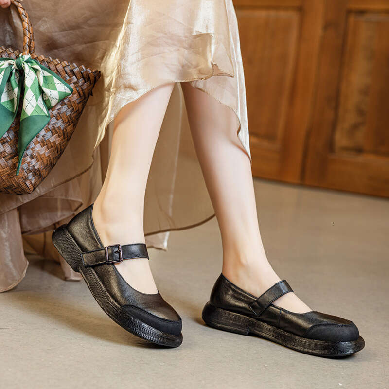 2025 New Forest Style Mary Jane Round Toe Flats for Women Shallow Mouth Suede One-Strap Matching Dress Shoes