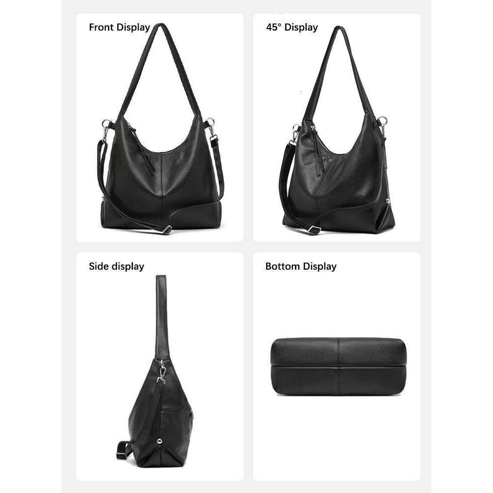 Designer Bags Fashion 100% Genuine Leather Women Shoulder Bag Causal Hobos Roomy Tote Handbag Crossbody Messenger Solid Bags Sac Luxury Bag