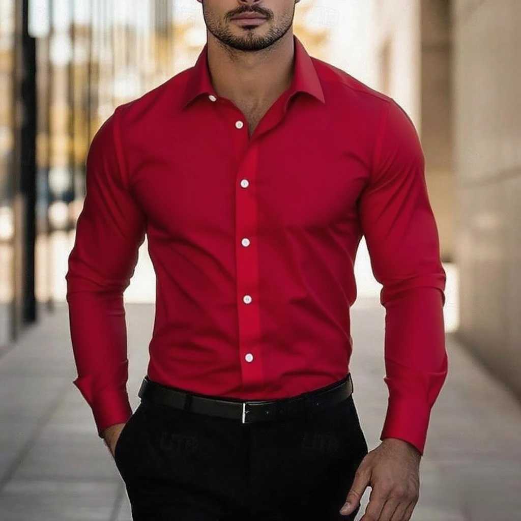 Mens everyday formal casual shirts homecoming standard fit long sleeve shirts lapel summer solid color tops fast shipping Y250819