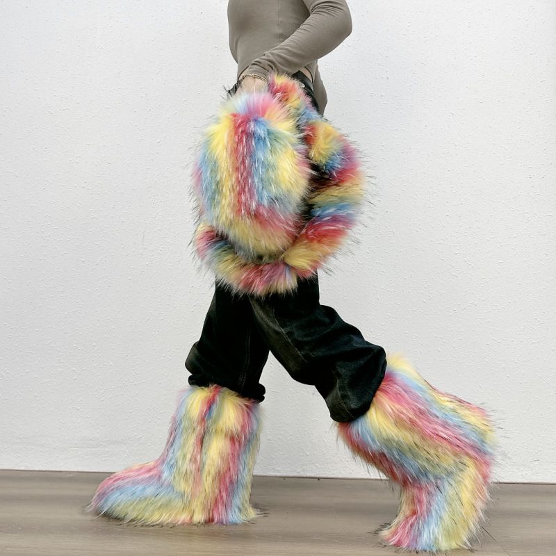 Feminine Winter Footwear: Cozy White Faux-Fur Mid-Calf Boots Featuring Comfortable EVA Sole & Stylish Cutout Design