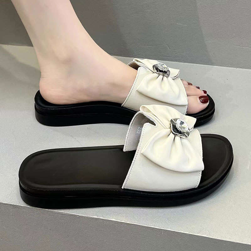 2025 Summer Cool Slippers Comfortable Fashionable Outdoor Bowknot Open-Toe Slide Sandals Non-Slip Internet Celebrity Trendy Women's Shoes