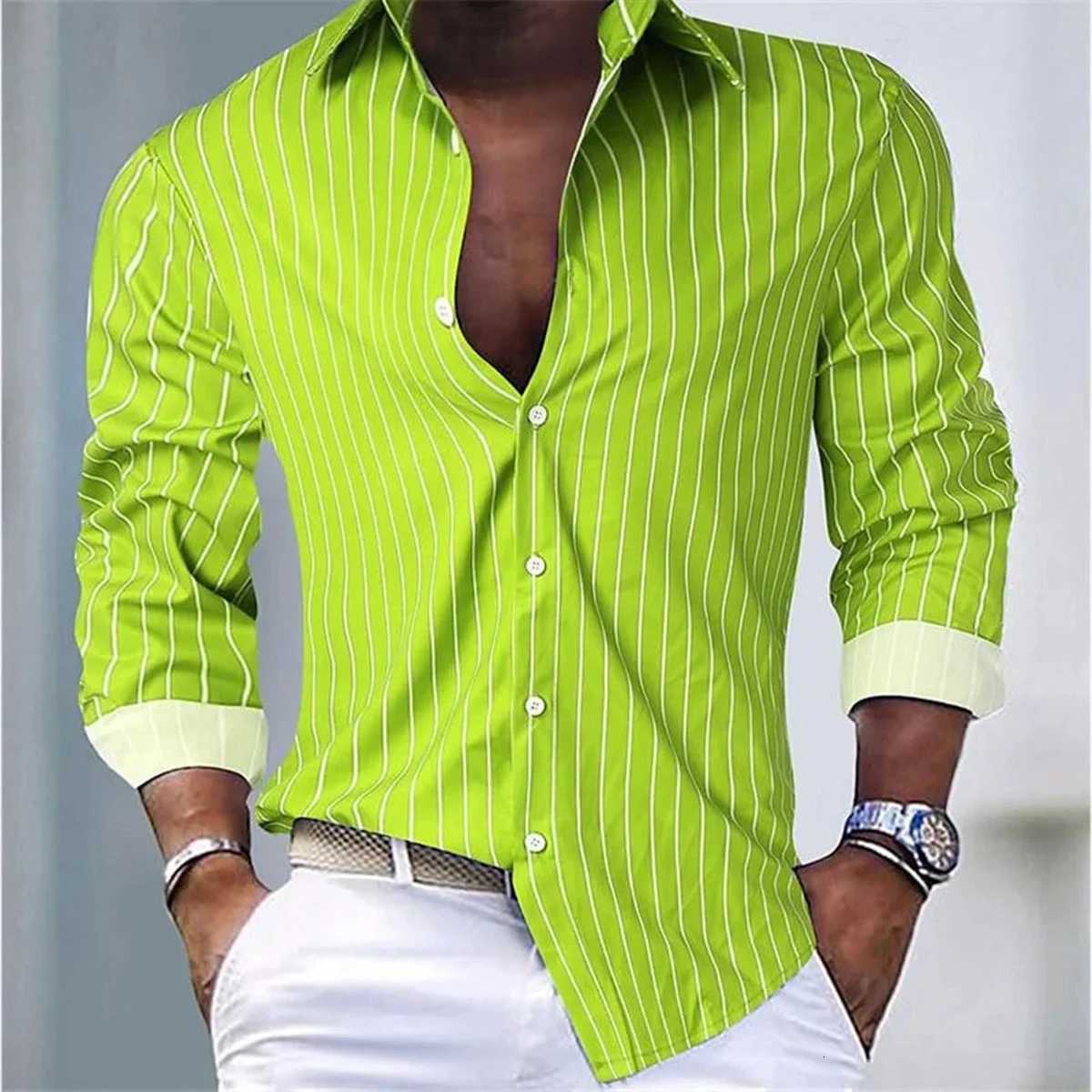 Mens Fashion Loose Striped Shirt 16 Colors Shirt Casual Breathable Lapel Button Long Sleeve Shirt Top Comfortable Soft Fabric Y250819