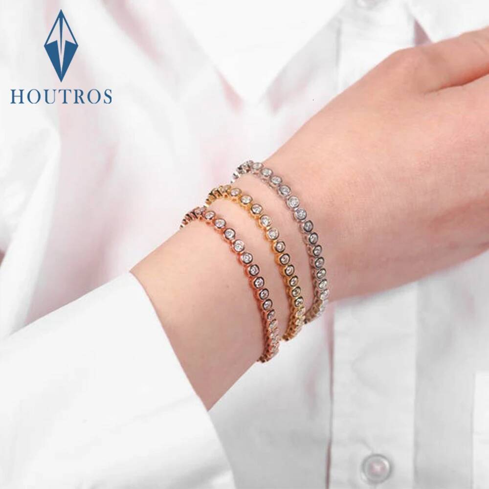 Bezel Set 2/3mm Moissanite Tennis Bracelet for Woman Men Round Bubble Lab Diamond Bracelet S925 Silver Hiphop Party Jewelry Gift