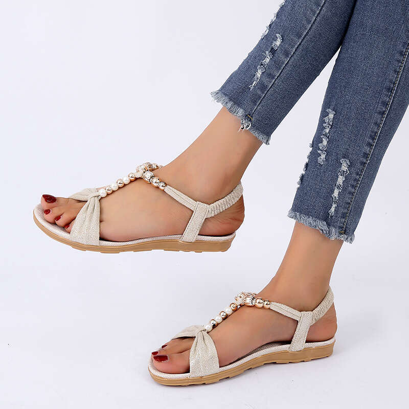 2025 Summer Fashion Beaded Flat for Women New Bohemian Sandals