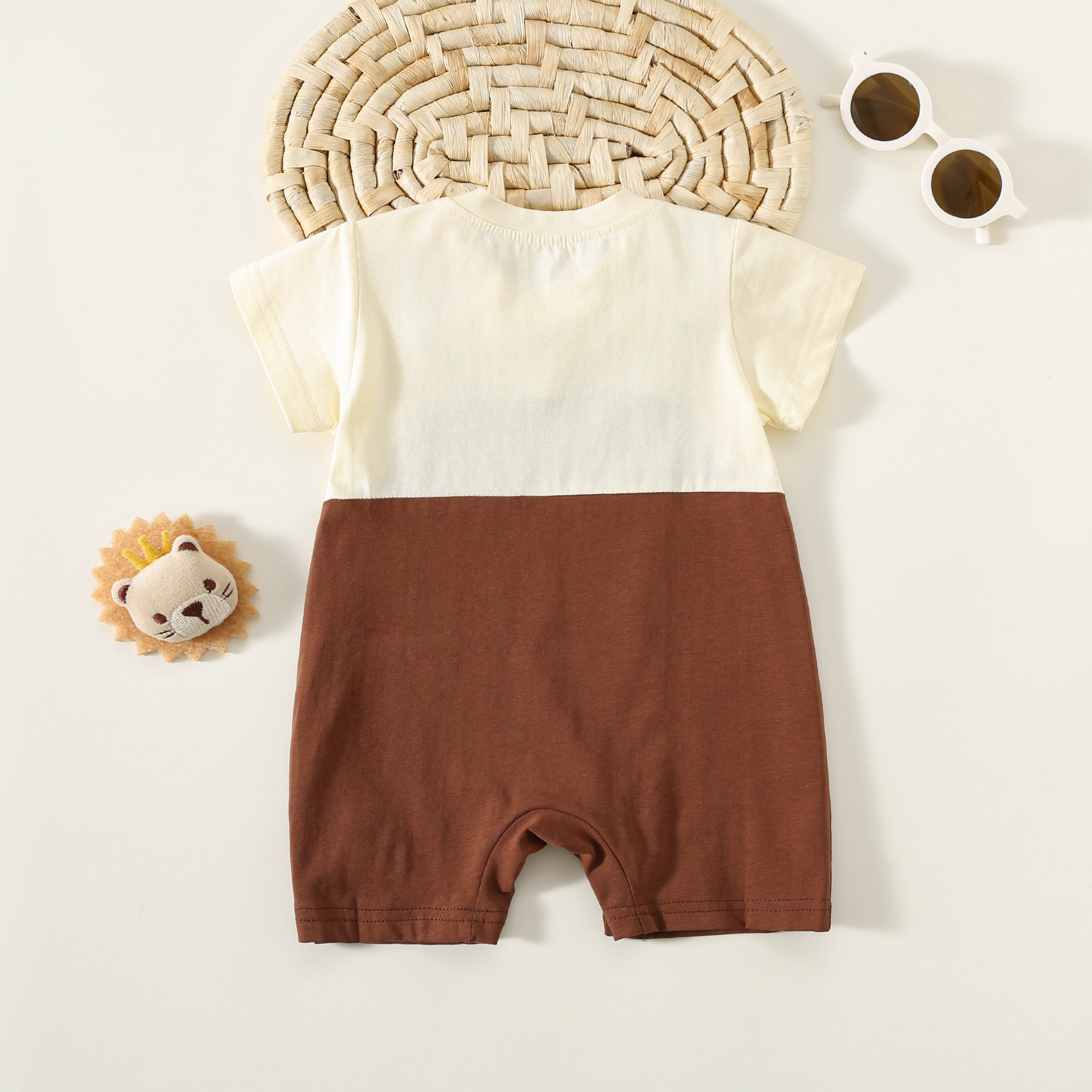 Summer baby clothes for boys and girls, crawling clothes, children's thin clothing, baby outdoor wear, fake shoulder pants, short sleeves