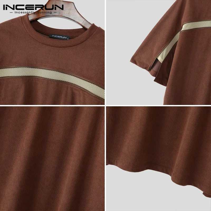 Summer Short SLeeve Men T-Shirts Casual Tops Tee Mesh Zipper Patchwork T Shirt Streetwear Oversize Tops Mens Clothing Y250819