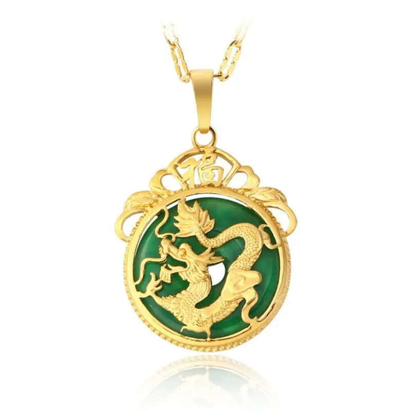 Green Jade Auspicious Domineering Dragon Necklace Mens and Womens Personalized Lucky Amulet Jewelry Accessories 250818