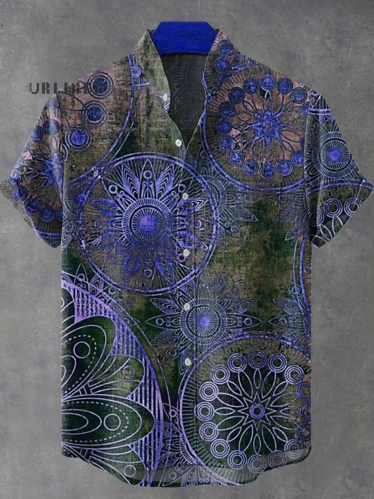 Retro Tribal Totem Pattern Printing Mens Linen Comfortable Fabric Shortsleeved Shirt Casual Street Fashion Delivery Super 250808