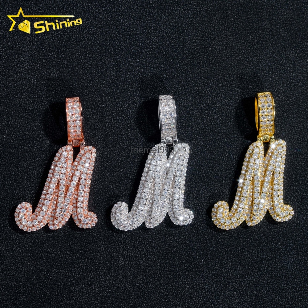 Factory Price Custom Initial Name Charm Hip Hop Solid 925 Silver Iced Out VVS Moissanite Letter Pendant