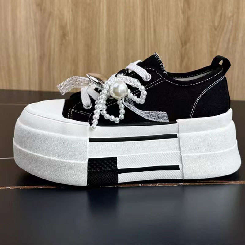 2025 Summer New Canvas Beaded Thin Shell Toe Versatile Super Popular White Sneakers Platform Sports Casual Shoes