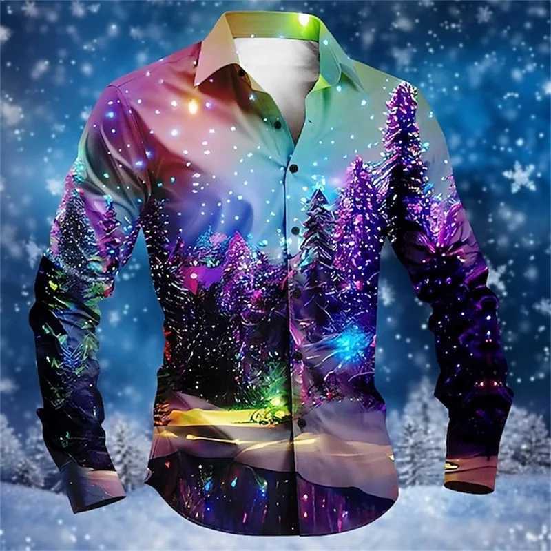 3D Print Christmas Elk Snowflake Graphic Shirts For Men Fashion Casual Mens Long Sleeve Button Up Shirt New In Plus Size Blouse Y250819