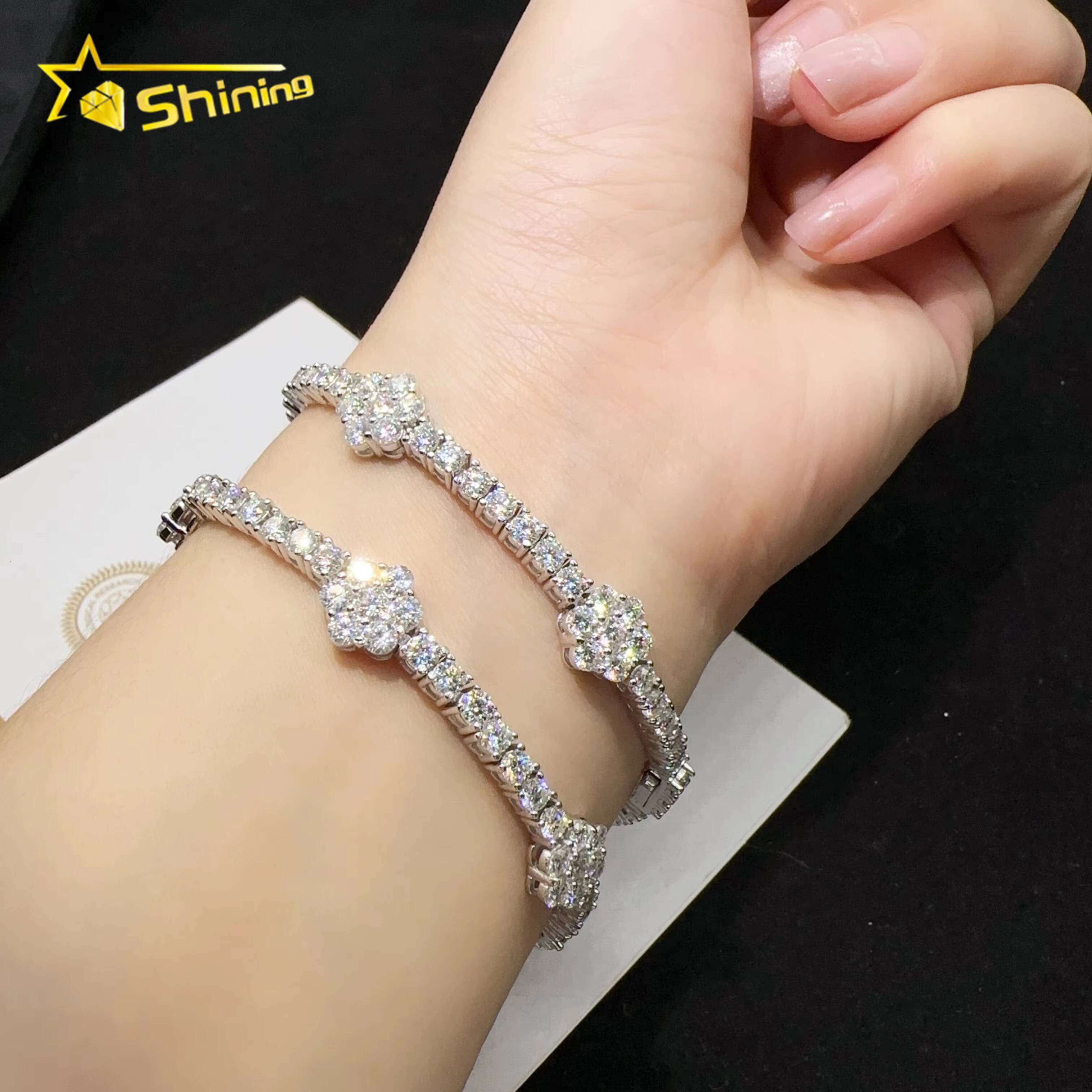 Wholesale Price Tennis Flower Bracelet Silver 925 Lab Diamond Vvs Moissanite Hip Hop Iced Out Jewelry Tennis Chain Bracelet