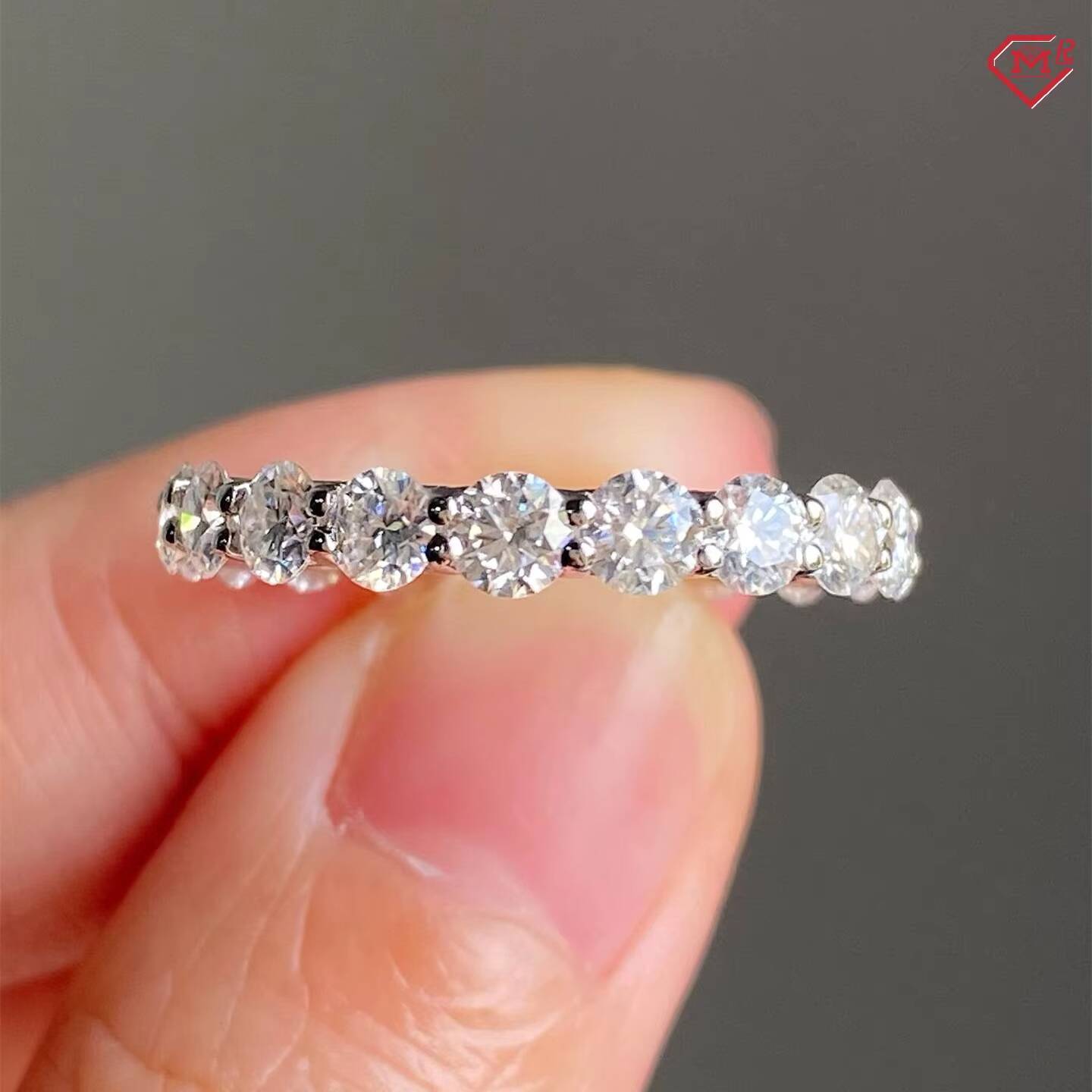 4mm Moissanite Ring Eternity Timeless Band 925 Silver 14K White Gold Plated Engagement Ring