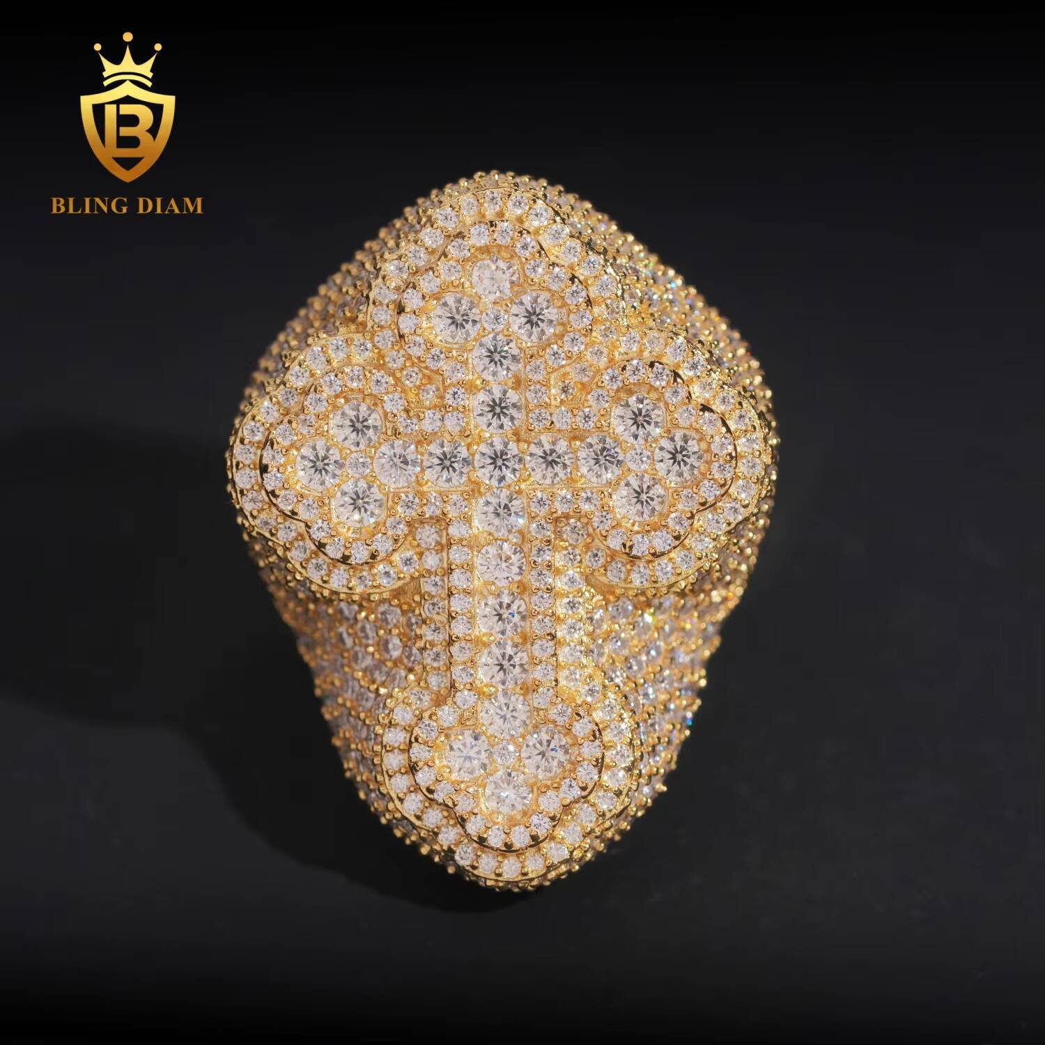 Hip Hop Jewelry Ring 925 Silver Gold Plated Vvs1 Moissanite Fully Diamond Ice Out Mens Cross With Rings