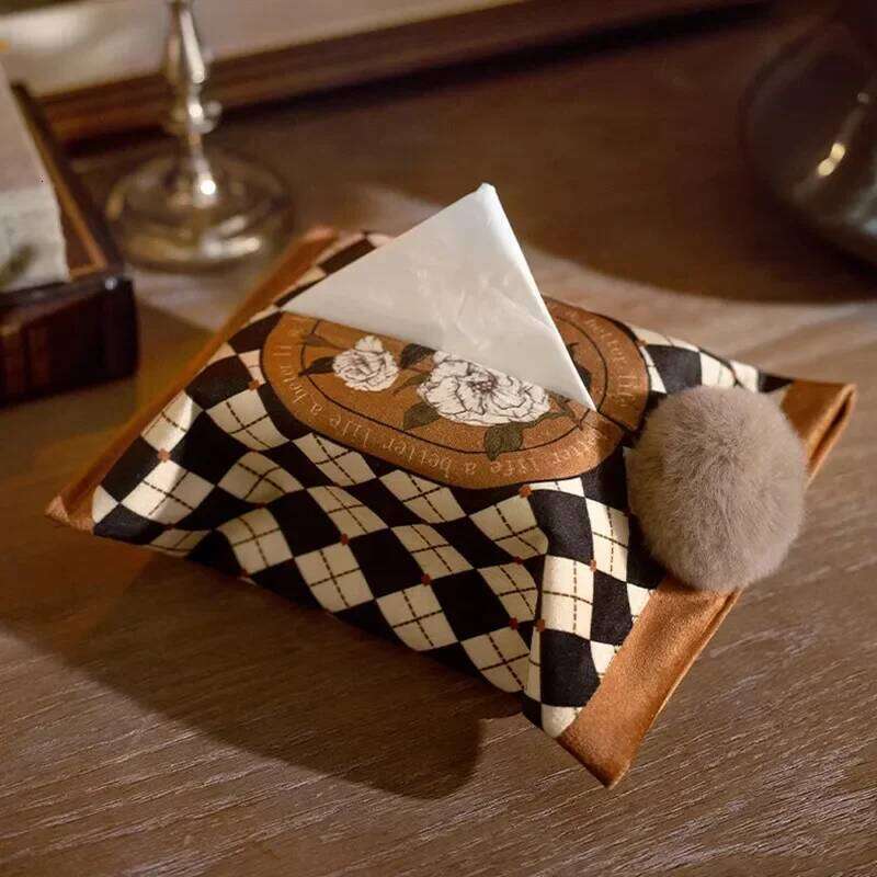 Retro Style Light Tissue Box, Paper Towel Storage Bag Case, Hand Painted Flower Printed and Dyed Plush Fabric