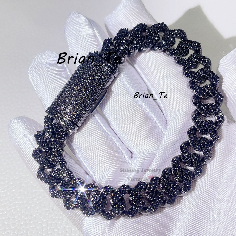 Guangzhou Shining Jewelry Black Gold Sterling Silver 13MM Iced Out Black Moissanite Cuban Bracelet