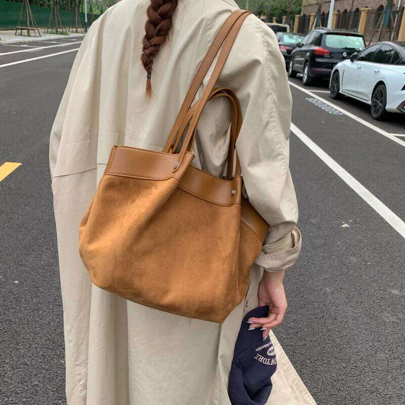 Stylish Frosted Suede Handbag New Large-capacity Tote Fashion European American Autumn/winter Shoulder Simple Casual BagLuxury bagtote bag