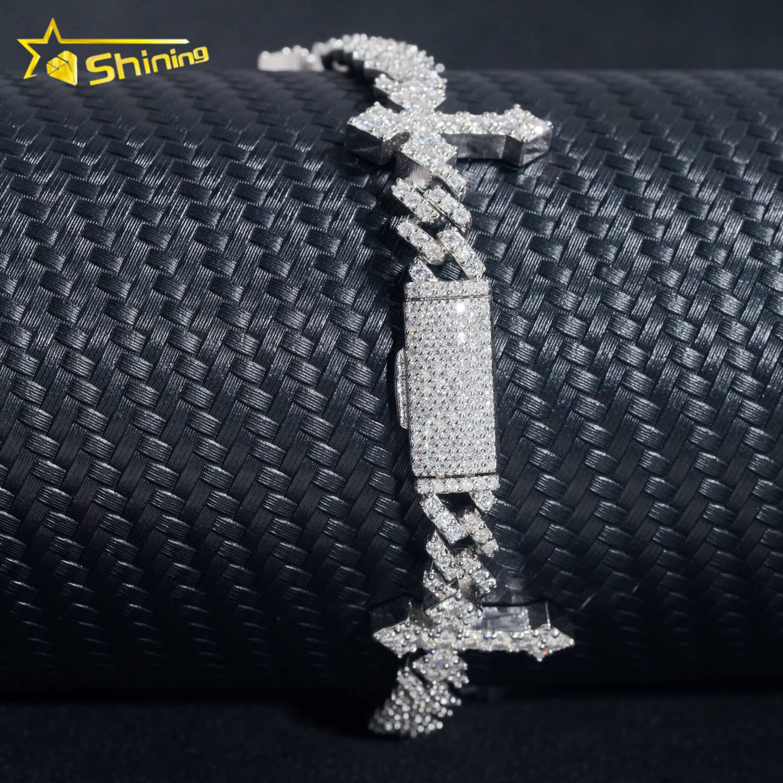 Iced Out Cross Design Moissanite Cuban Chain Bracelet 6mm Hip Hop Bracelet 925 Silver Cuban Link Bracelet Rapper Jewelry