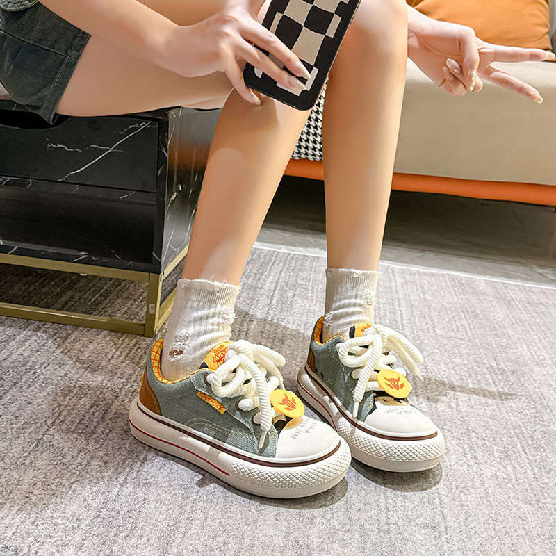 and Funny Big Head for Women 2024 New Summer Thick-Soled Student Canvas Shoes Versatile Cute Sneakers Couple Style Campus