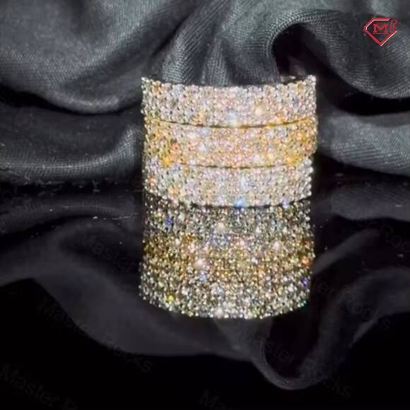 Hiphop Moissanite Ring 3 Rows Pave Setting Eternity Band Ring 925 Silver Gold Plated Vvs Moissanite Ring