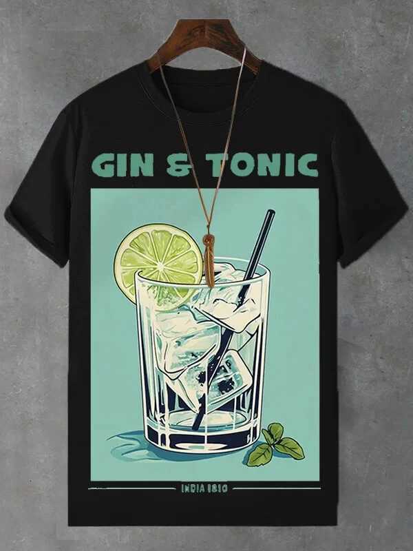 Mens Gin And Tonic 3D Printed T-shirt Summer Vacation Casual Party Quick Drying Short Sleeve Top Daily Plus Size Men Tee Shirts Y250819