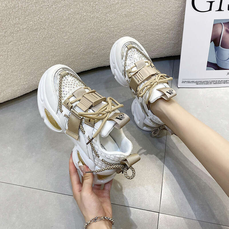 2023 Spring Summer New Style Foot-Shaping Dad Sneakers for Women Thick-Soled Height-Increasing White Casual Sports Shoes