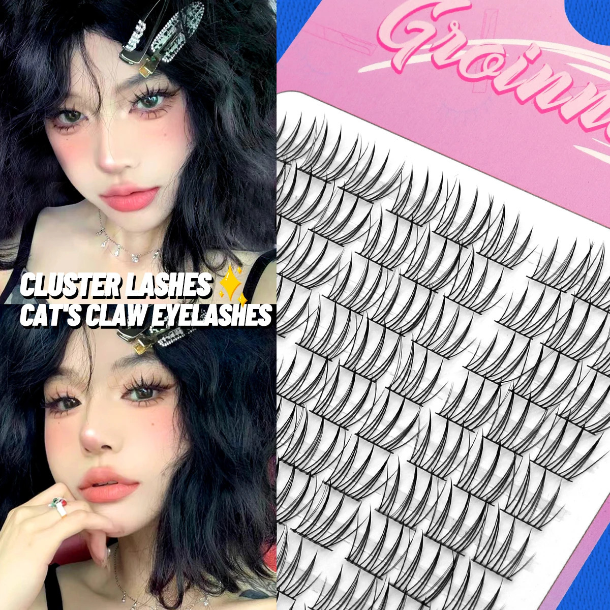 GROINNEYA Cluster Lashes Natural Eyelash Volume Individual Mixed Tray DIY Eyelashes 250811
