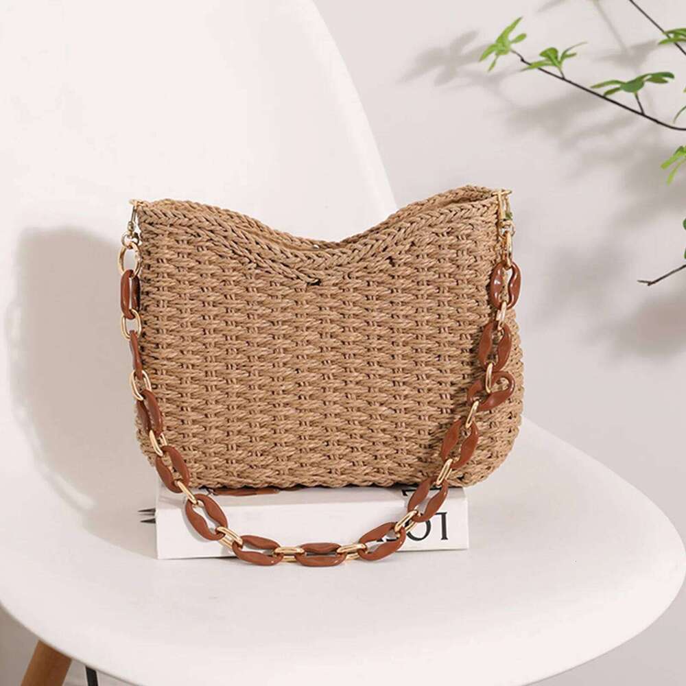 Fashion Bags Small Fresh Purple Underarm New Crescent Single Shoulder Solid Straw Woven Women's Holiday Beach Bag