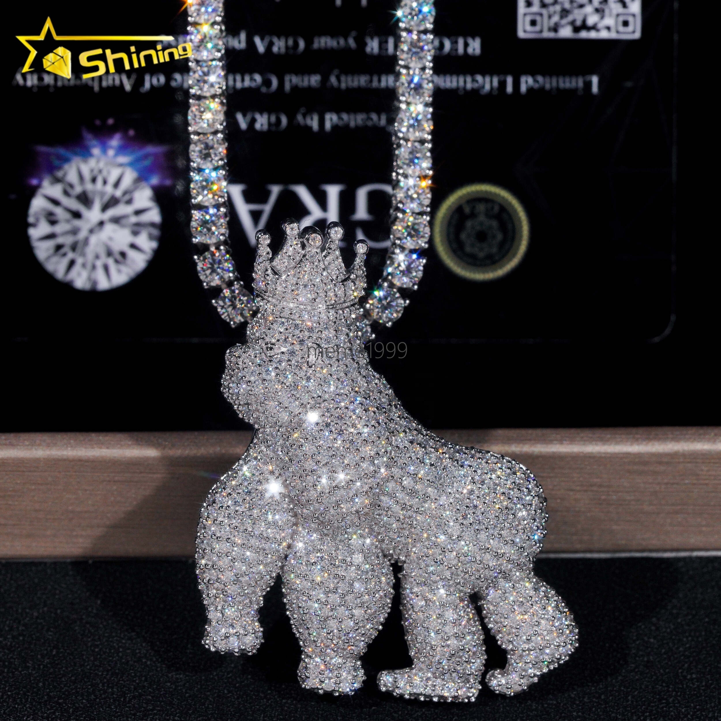 Fine Jewelry Custom 925 Sterling Silver Gold Plated Iced Out VVS Diamond Moissanite Charm Pendant Gorilla