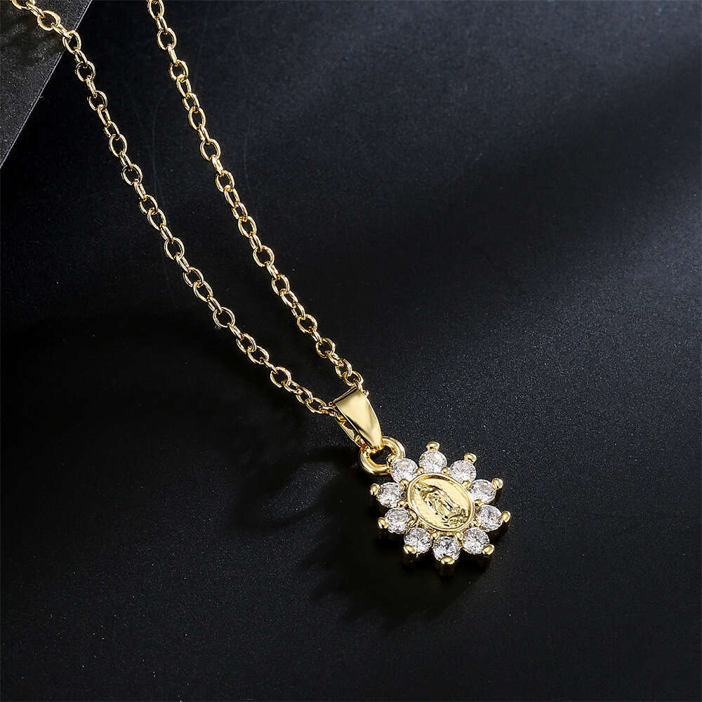 Designer Religious Jewelry Exquisite Small Copper Micro Inlaid Zircon Virgin Mary Pendant Necklace