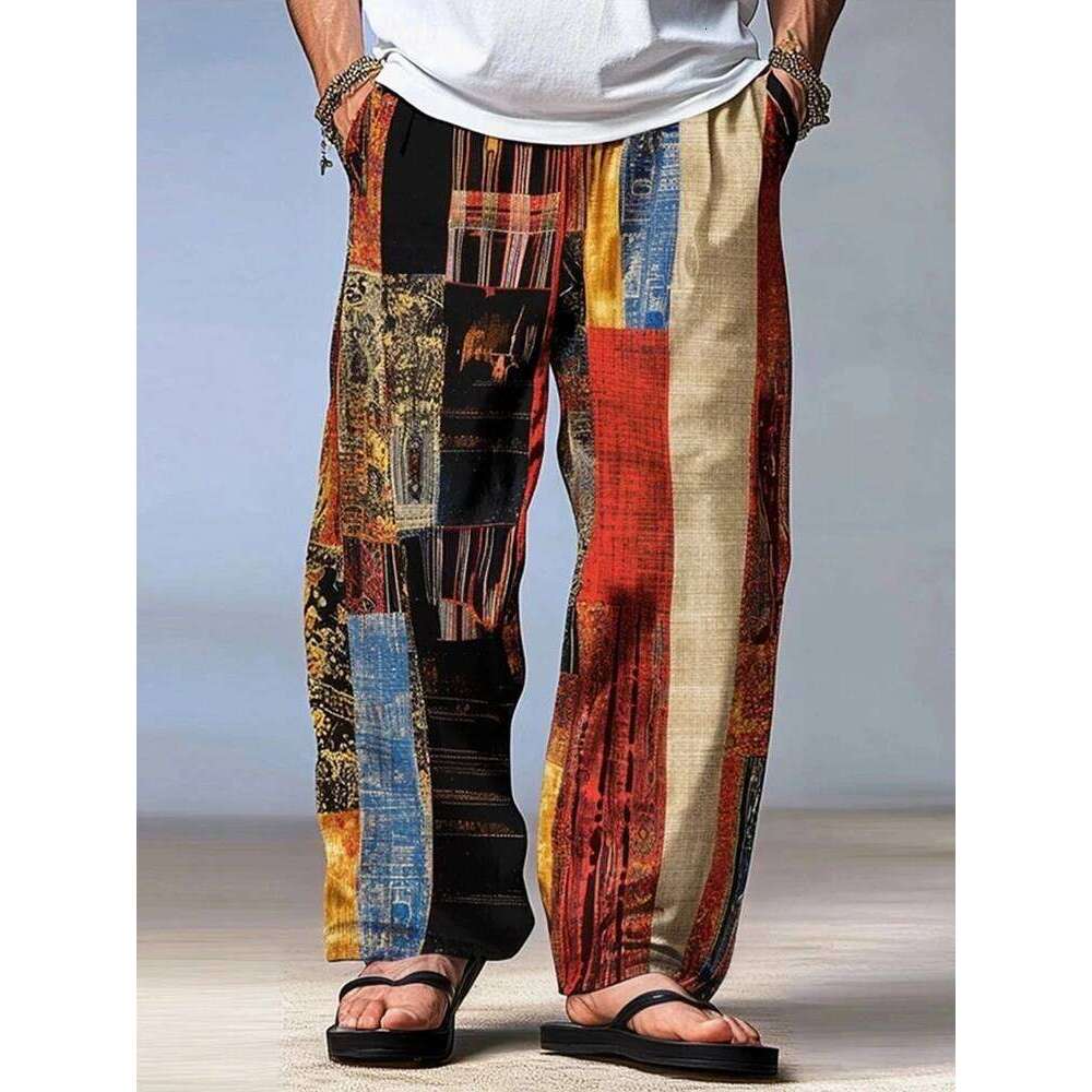 Men's Trousers Summer Beach Drawstring Elastic Waist 3D Print Stripe Graphic Prints Geometry Comfort Casual Pants