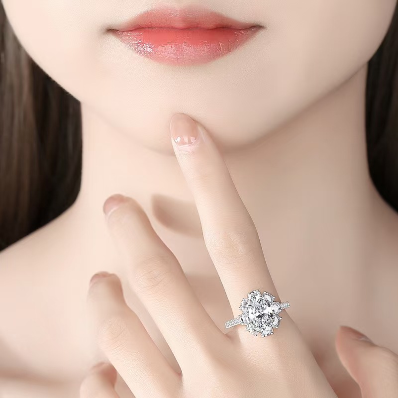 MT GRA Moissanite Engagement Ring for Women. Women's 925 Sterling Silver Large Floral Oval Cut Moissanite Ring, D Color VVS1 Wedding Ring Moissan