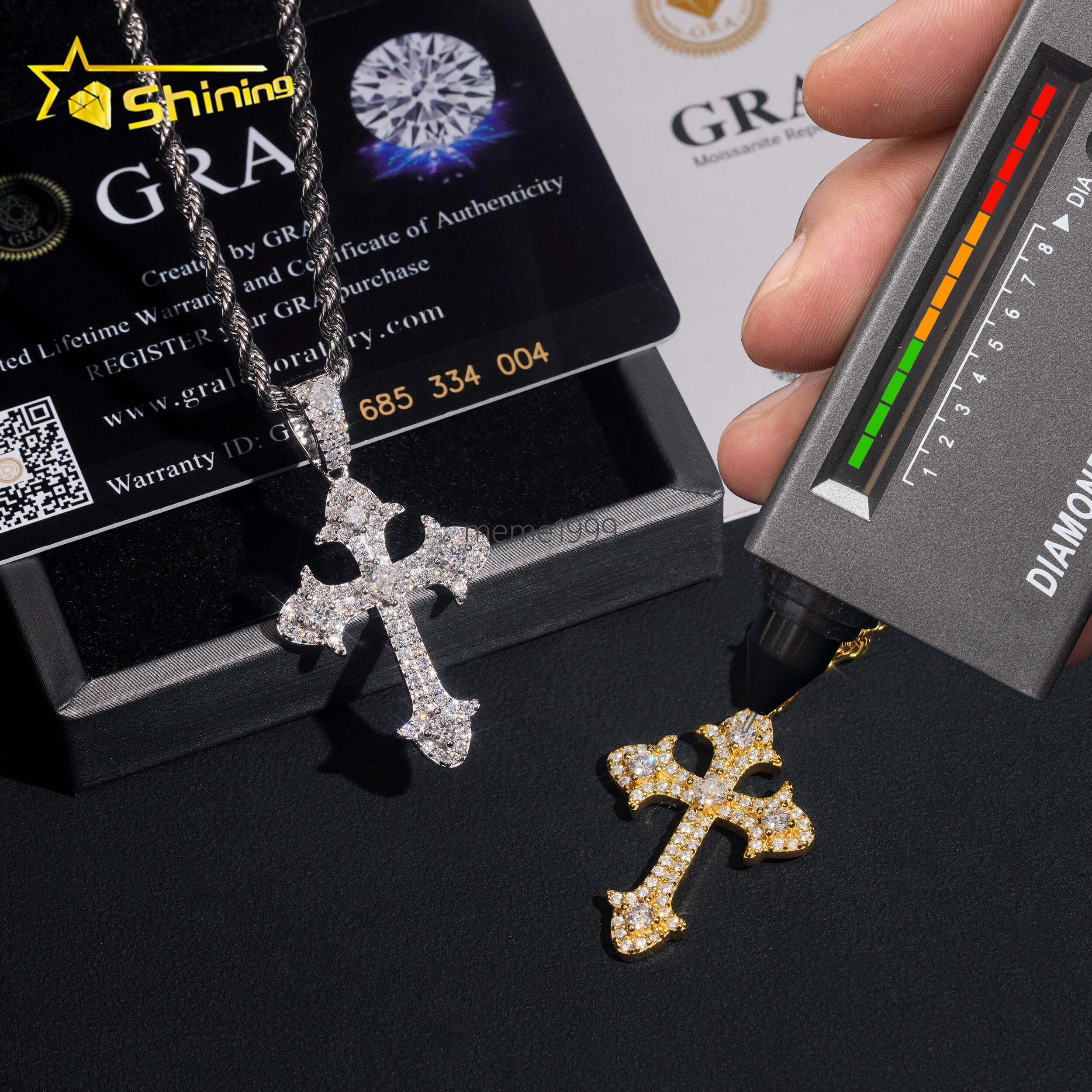 Fine Jewelry 925 Sterling Silver Gold Plated Moissanite Cross Pendant Custom Men Hip Hop Iced Out Pendant Necklace
