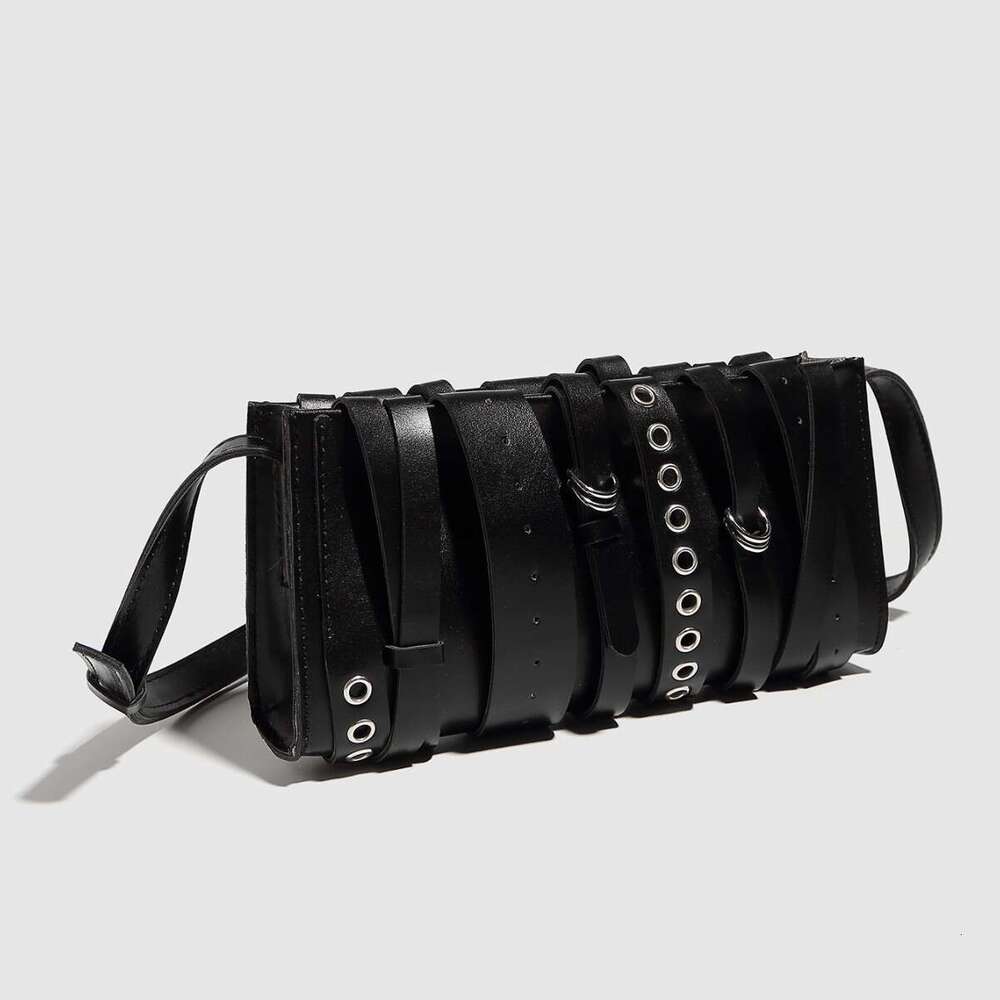 Punk Trendy Patchwork Rivet Belt Shoulder Motorcycle Crossbody Baguette Small Square Women's Bag
